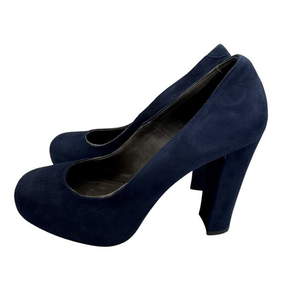 Vintage Joie Navy Suede Platform Pumps Round Toe, Block Heel, Size 39 - Picture 8 of 11